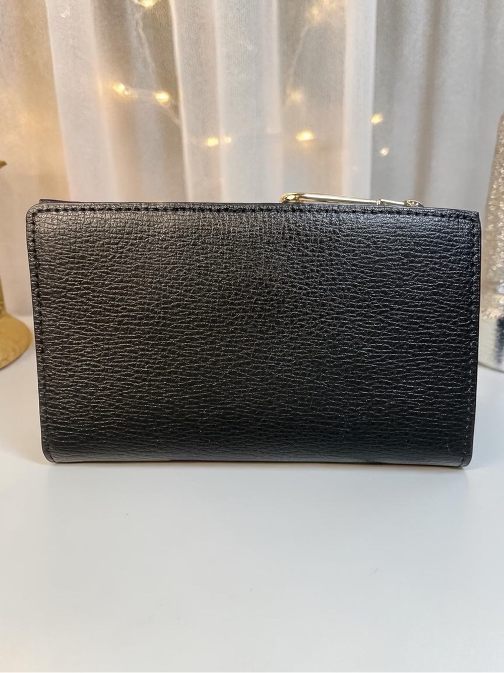Karl Lagerfeld Paris Black Pebbled Leather Zip Wallet NWT ✨ Gold Hardware - Picture 2 of 7